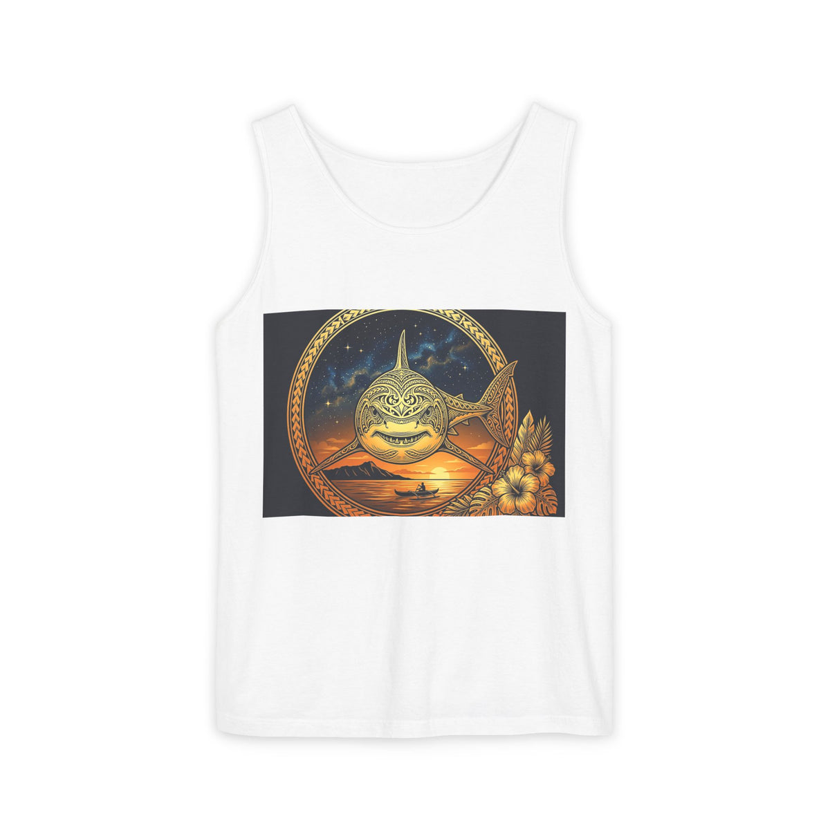 Shark Sunset Tank Top — Vintage Nautical Beach Vibe