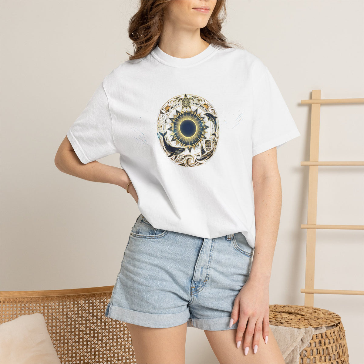 Mystic Ocean Compass T-Shirt — Nautical Mandala Sun & Sea Life Design