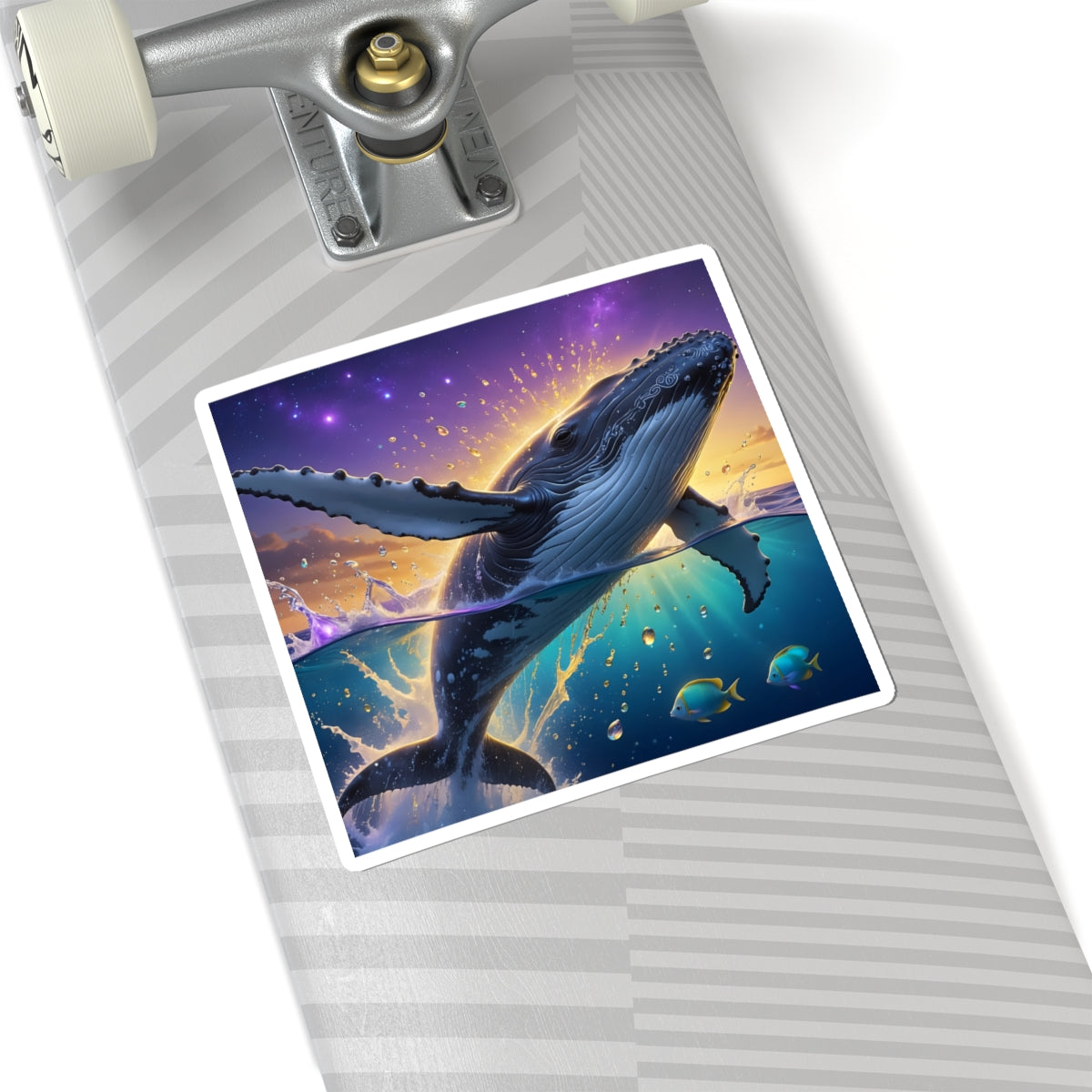 Whale Sunset Kiss-Cut Sticker — Majestic Humpback Ocean Art Sticker