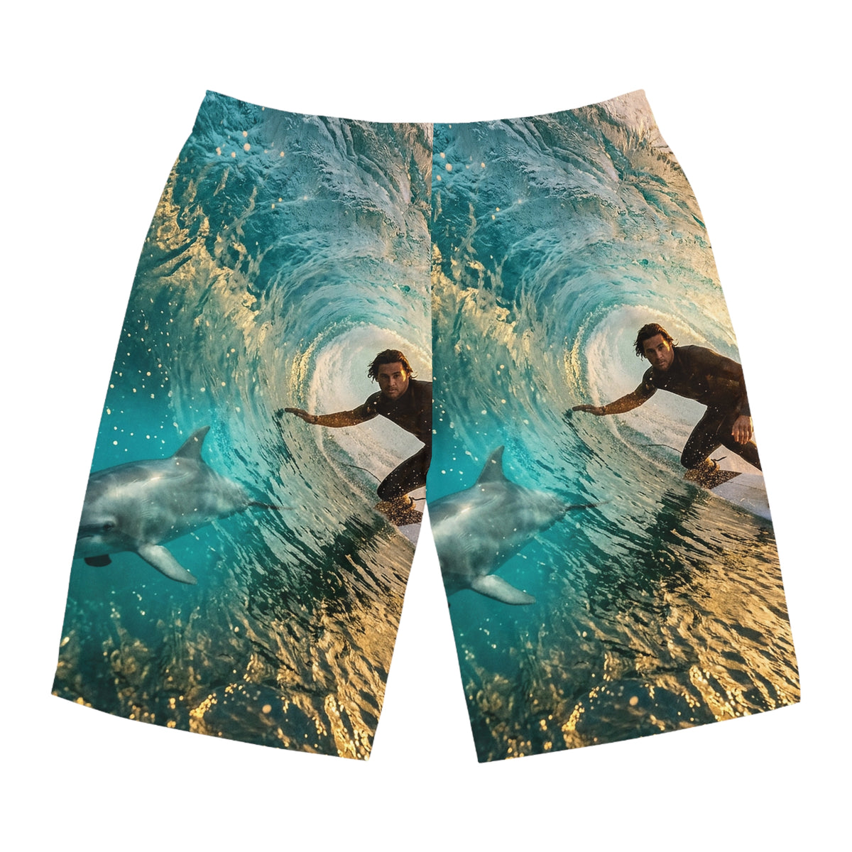 Surfer & Dolphin Wave Men's Board Shorts – All-Over Ocean Print