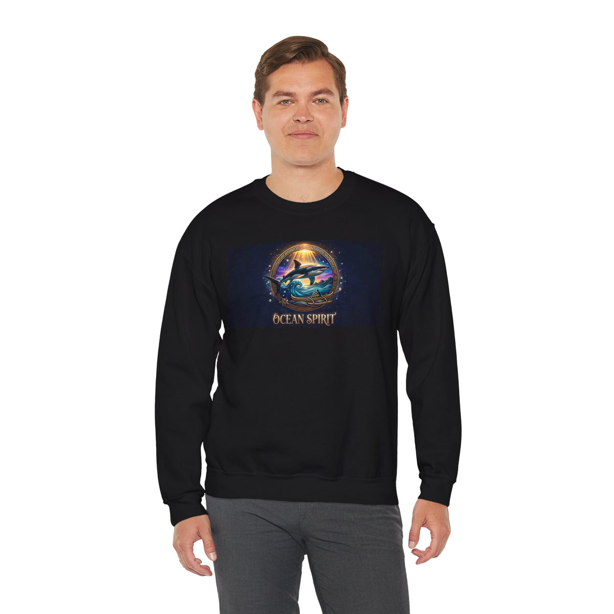 Ocean Spirit Crewneck Sweatshirt — Whale & Sunset Graphic