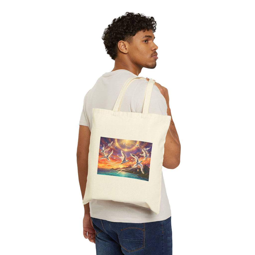 Canvas Tote Bag — Sunset Dolphins Art Print Eco Shopper