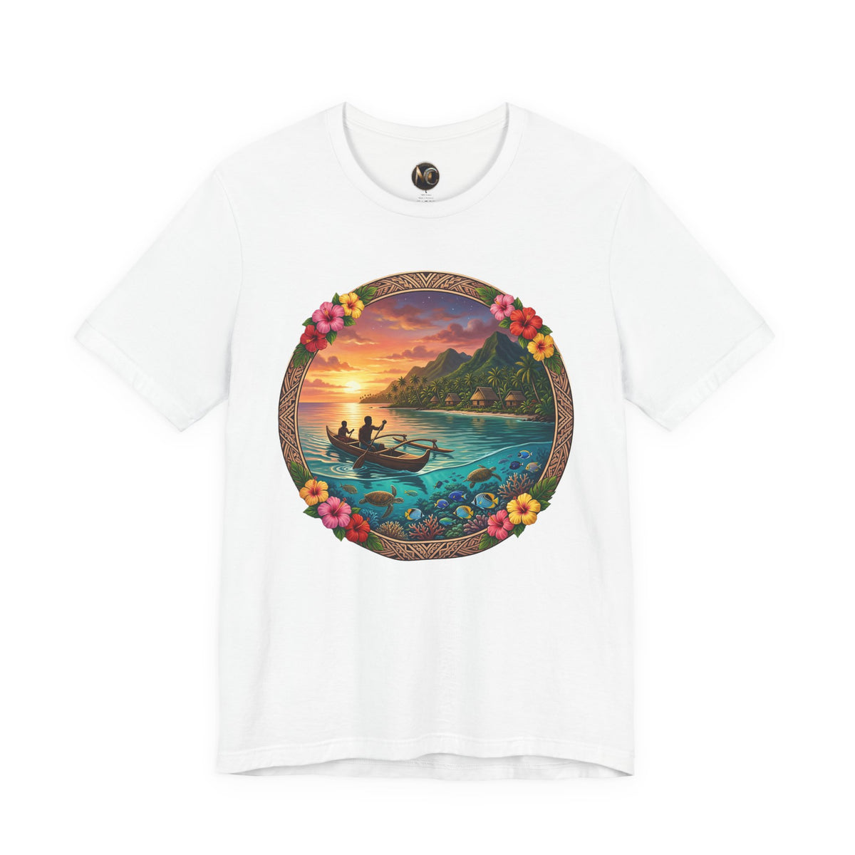 Sunset Island Graphic Tee — Tropical Beach Circle Design
