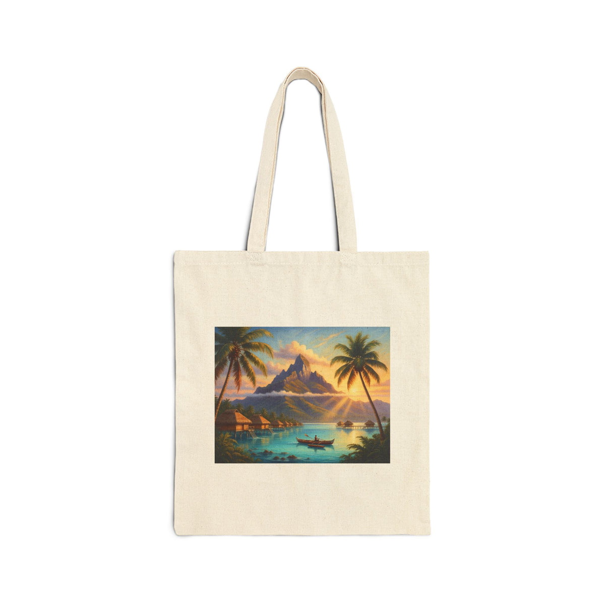 Tote Bag — Tropical Island Sunset Canvas Tote (Beach Paradise Print)