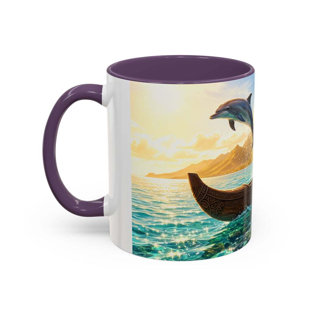 Tropical Canoe Coffee Mug — Ocean Dolphin Sunrise Scenic Mug (11/15oz)