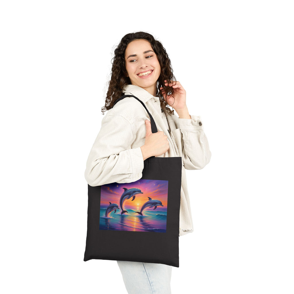Dolphin Sunset Canvas Tote Bag
