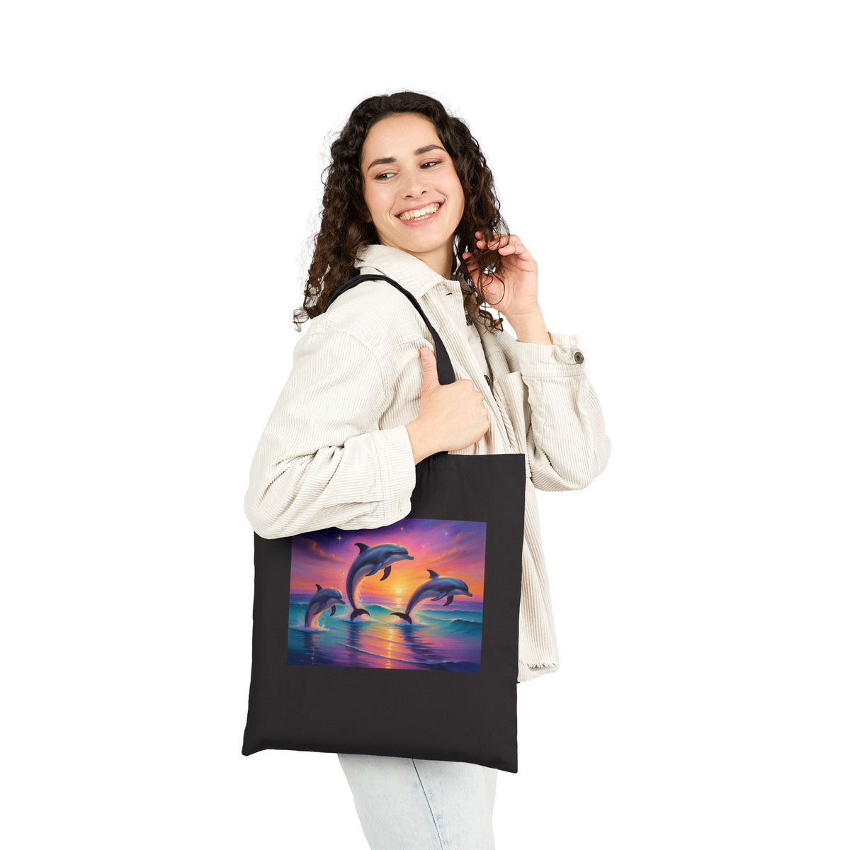 Dolphin Sunset Canvas Tote Bag