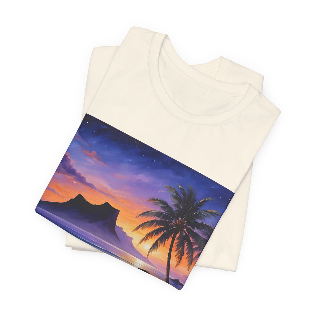 Sunset Beach Palm T-Shirt — Tropical Island Sunset Graphic Tee