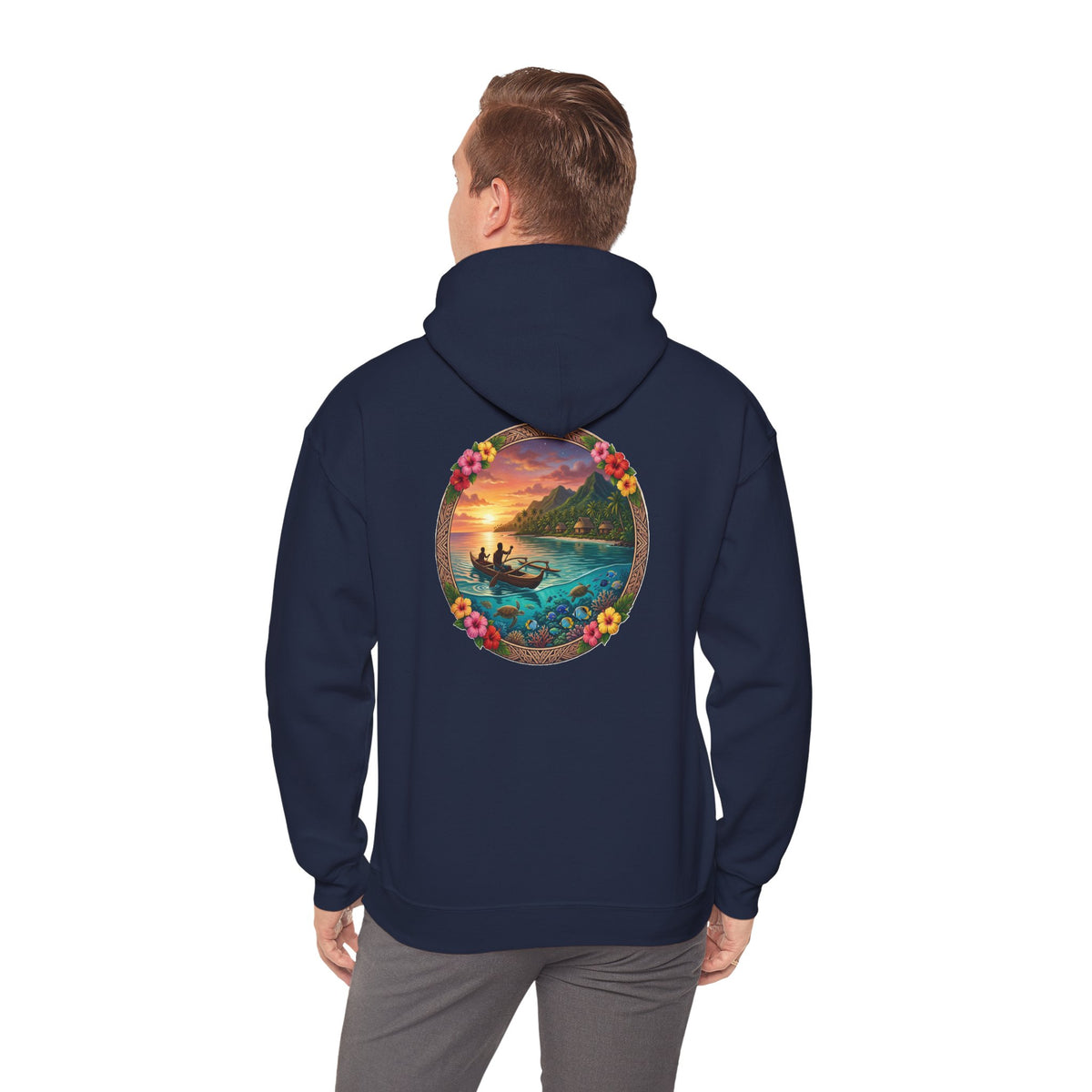 Sunset Surf Hoodie — Tropical Beach Circle Graphic Sweatshirt