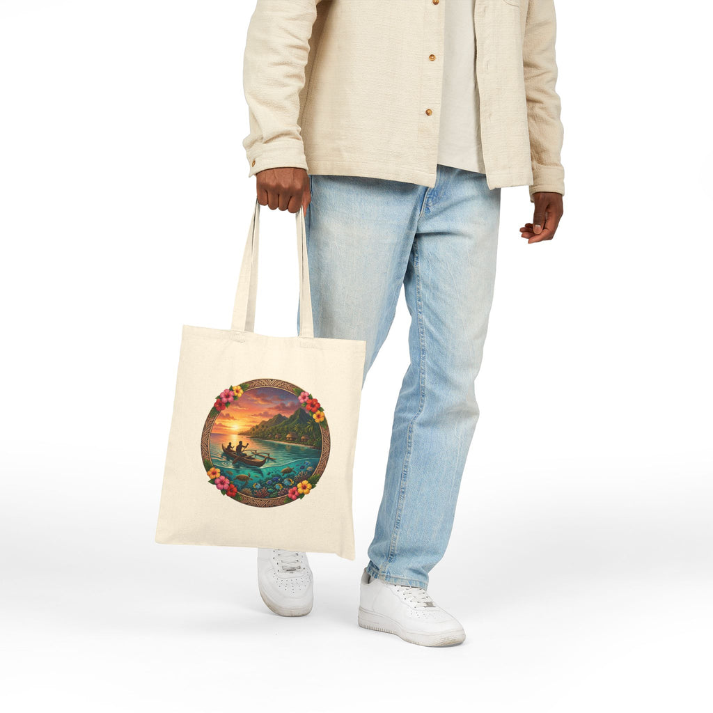 Tote Bag — Sunset Surf Circle Art Cotton Canvas Tote