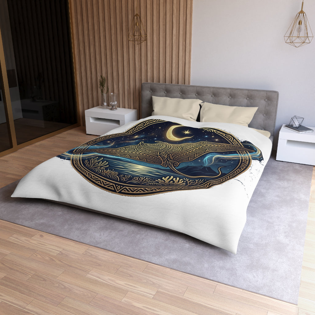 Celestial Manta Ray Duvet Cover — Nautical Moonlight Ocean Bedding