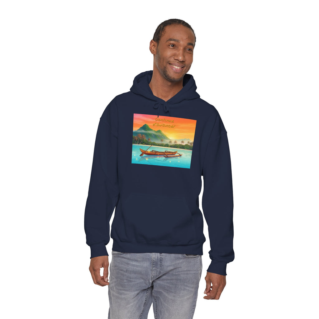 Tropical Sunset Hoodie — Scenic Boat & Island Print