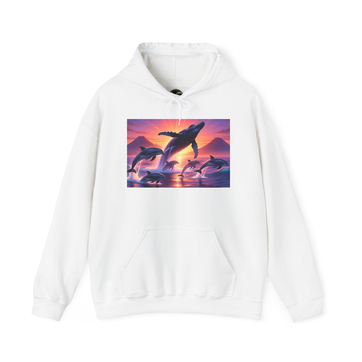 Dolphin Sunset Hoodie — Majestic Jump Ocean Graphic Sweatshirt