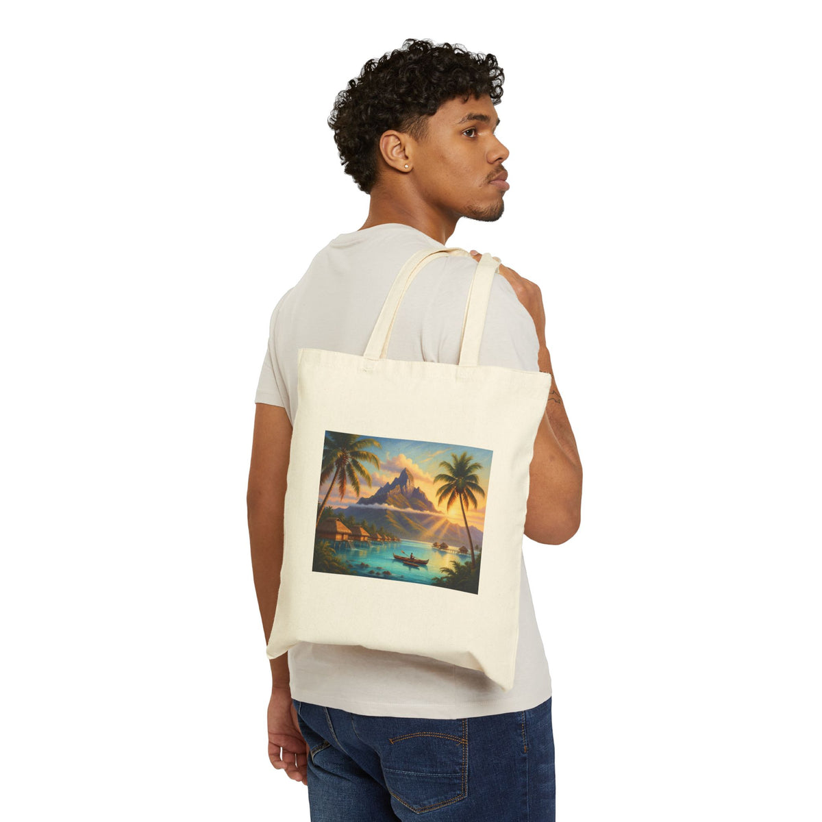 Tote Bag — Tropical Island Sunset Canvas Tote (Beach Paradise Print)