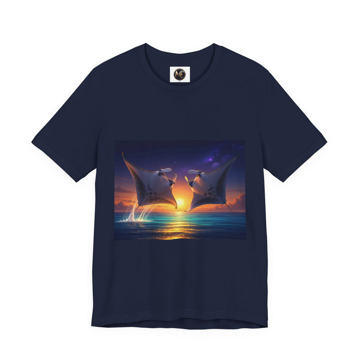 Sunset Manta Rays Graphic Tee — Ocean Sunset Dolphin-Style Art Shirt