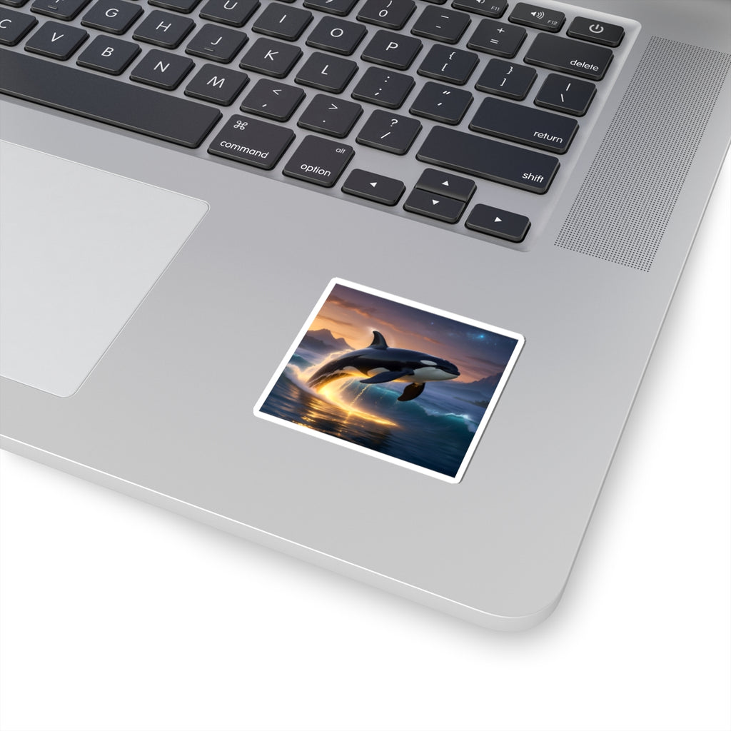 Orca Sunset Sticker — Kiss-Cut Whale Laptop Decal