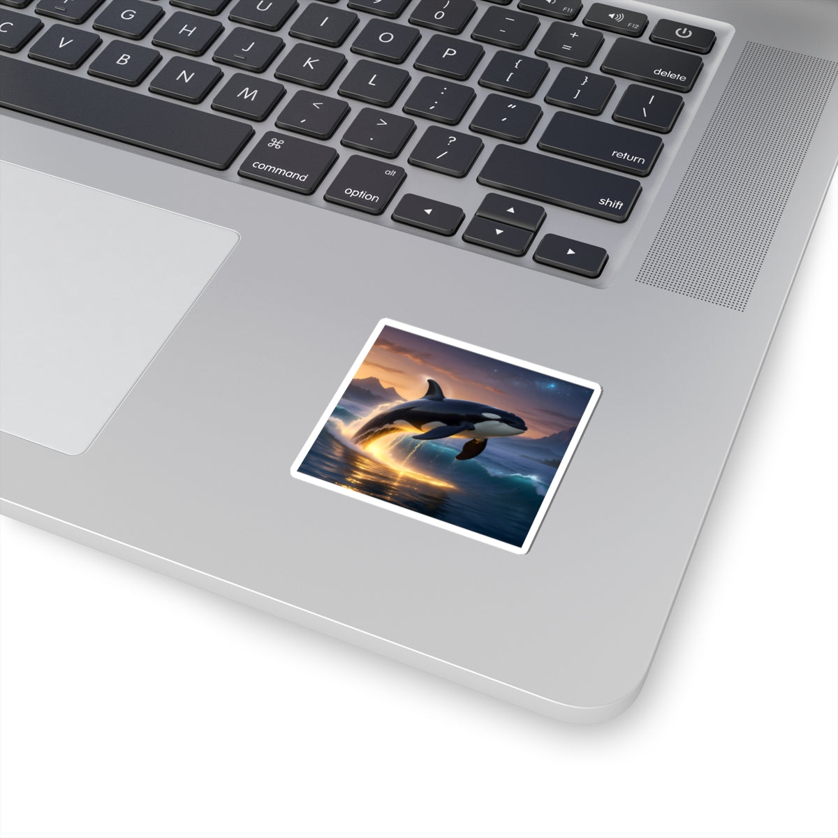 Orca Sunset Sticker — Kiss-Cut Whale Laptop Decal