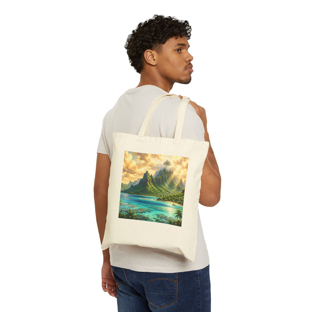 Tropical Sunset Canvas Tote – Hawaiian Beach Landscape Tote Bag