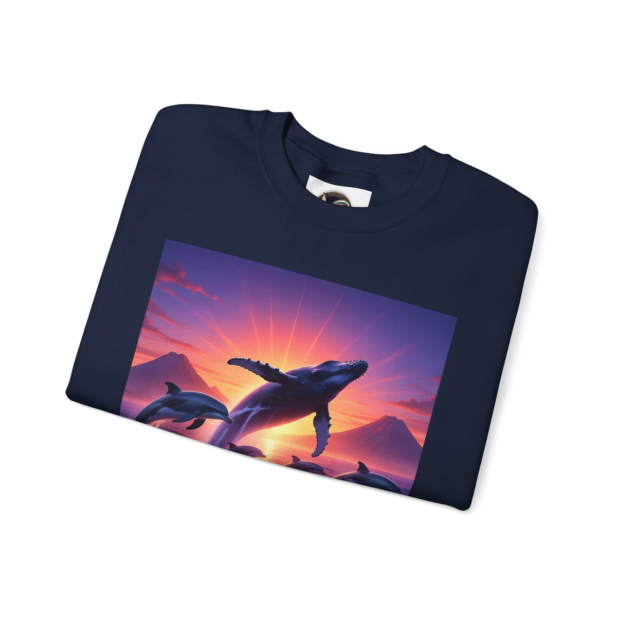 Whale Sunset Crewneck Sweatshirt — Ocean Dolphin Jump Graphic
