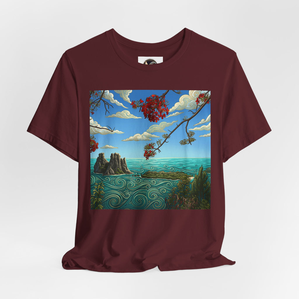 Surreal Beachscape Tee — Dreamy Sunset Ocean Art T-Shirt