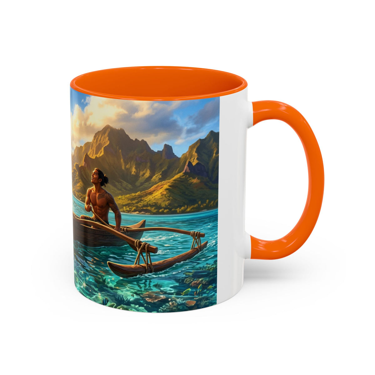 Tropical Canoe Coffee Mug — Ocean Dolphin Sunrise Scenic Mug (11/15oz)