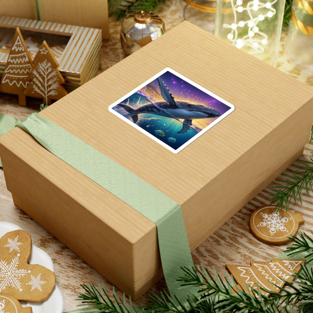 Whale Sunset Kiss-Cut Sticker — Majestic Humpback Ocean Art Sticker