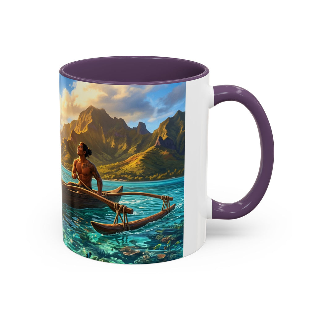 Tropical Canoe Coffee Mug — Ocean Dolphin Sunrise Scenic Mug (11/15oz)