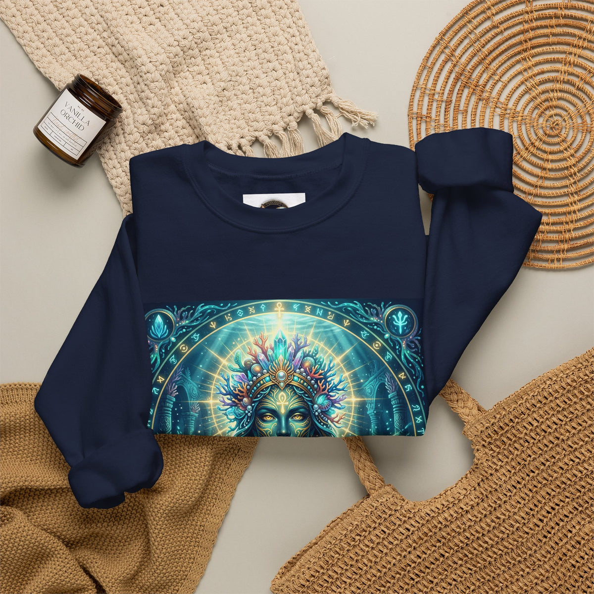 Mystic Goddess Crewneck Sweatshirt — Neon Spiritual Art Pullover