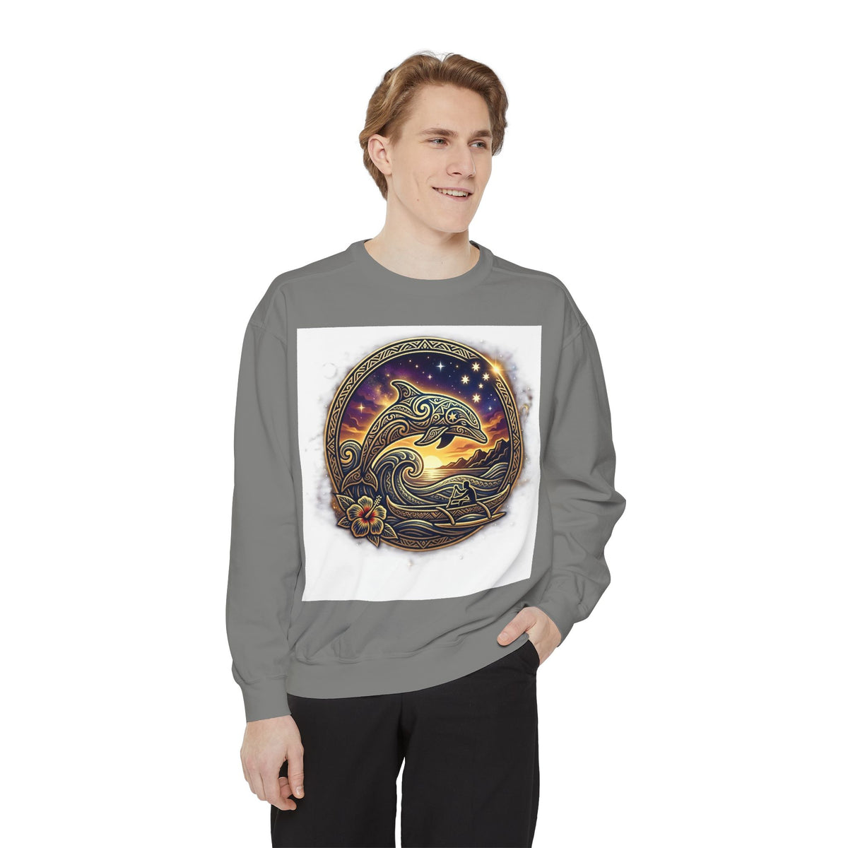 Dolphin Night Sky Sweatshirt — Nautical Boho Dolphin Crewneck