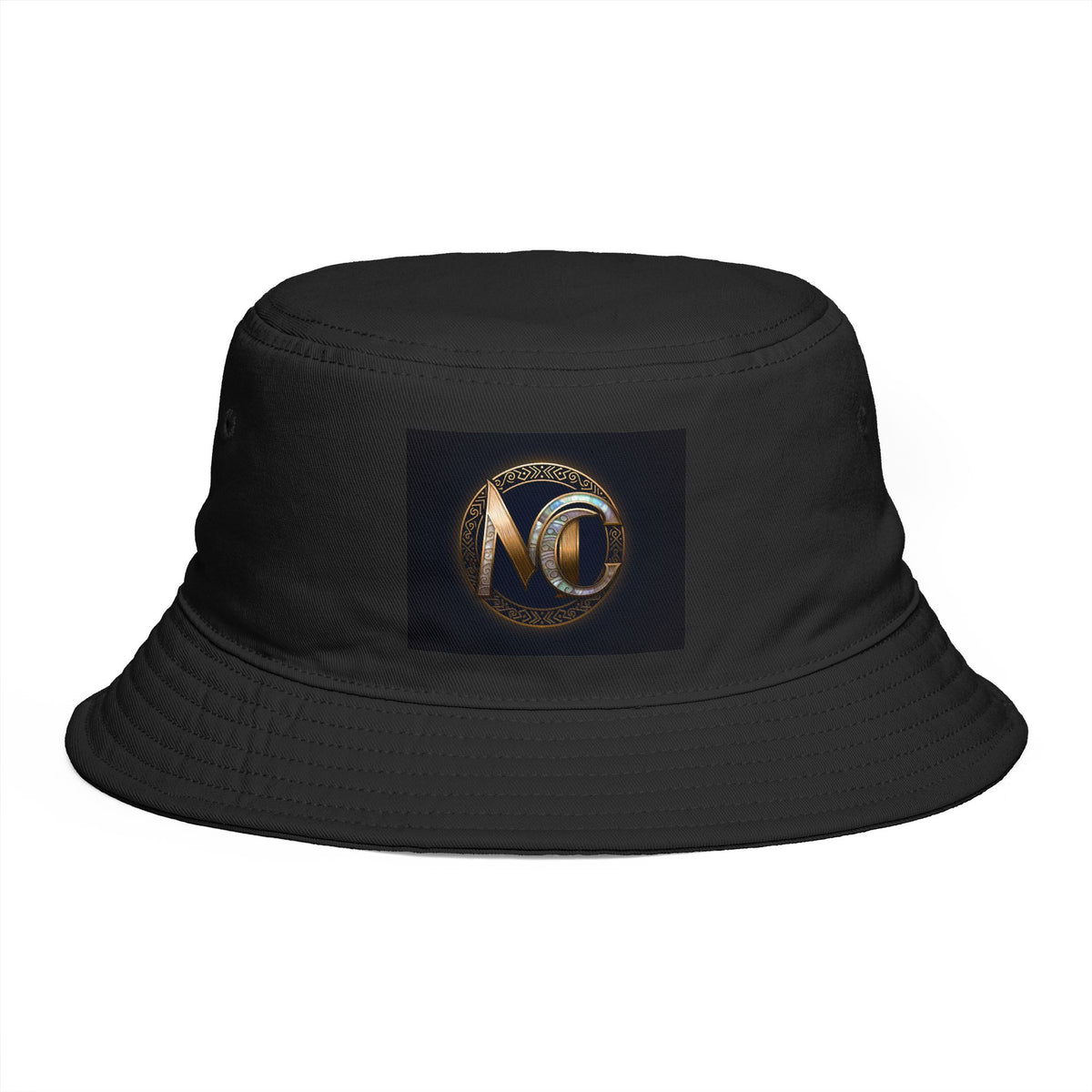 Brown Bucket Hat with Gold and Pearly Emblem — Bold Statement Sun Hat