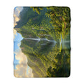 Scenic Waterfall Sherpa Blanket — Plush Fleece Mountain Landscape Throw