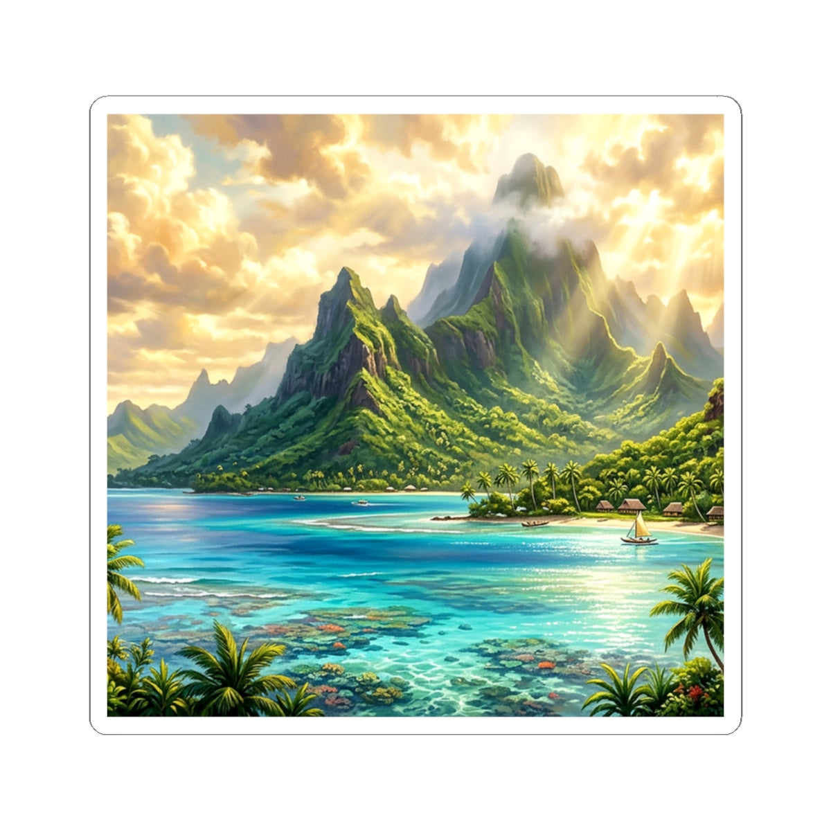 Tropical Island Kiss-Cut Sticker — Scenic Beach Paradise Decal