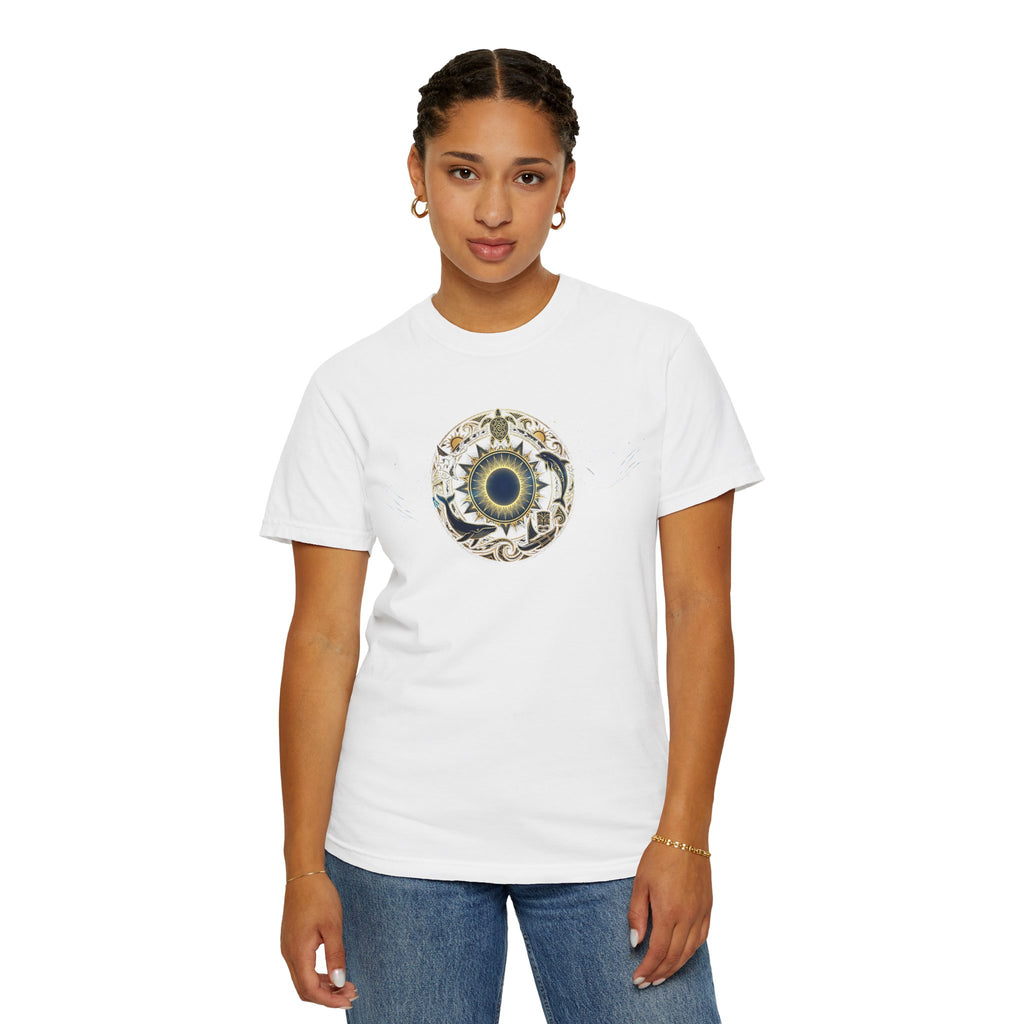 Mystic Ocean Compass T-Shirt — Nautical Mandala Sun & Sea Life Design