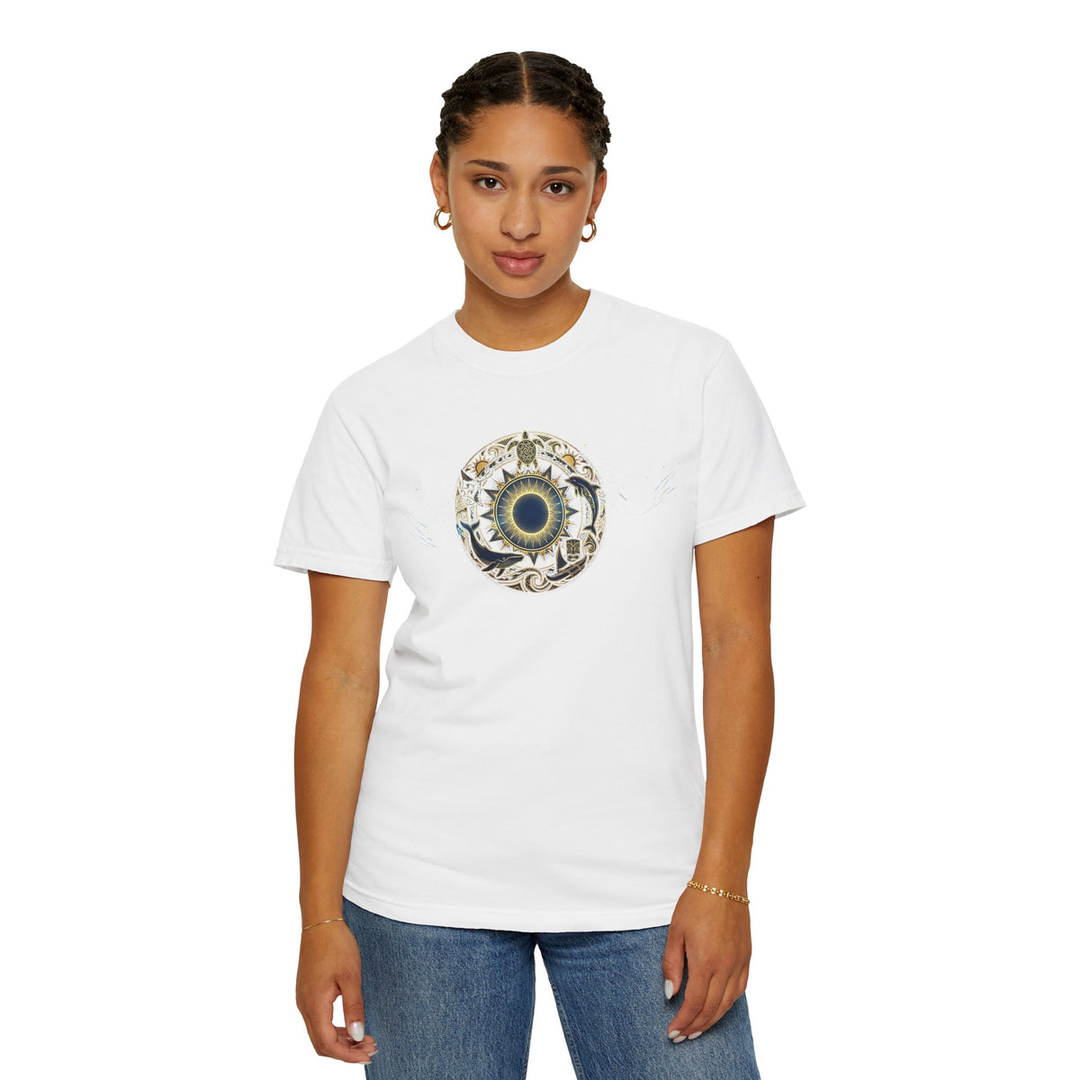Mystic Ocean Compass T-Shirt — Nautical Mandala Sun & Sea Life Design