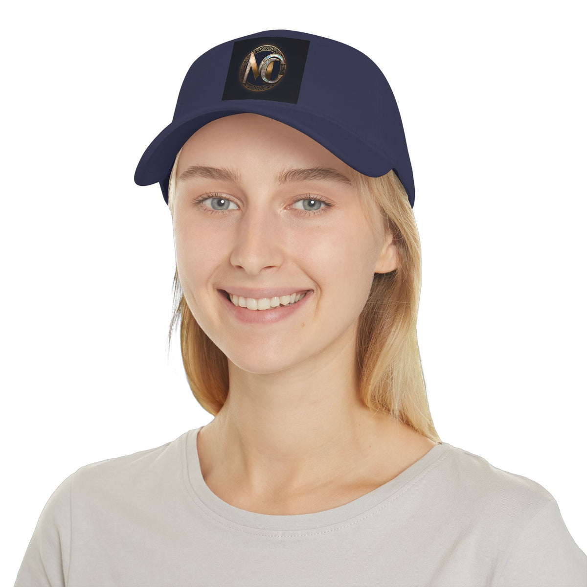 Low-profile baseball cap with gold and pearl emblem—bold minimalist hat