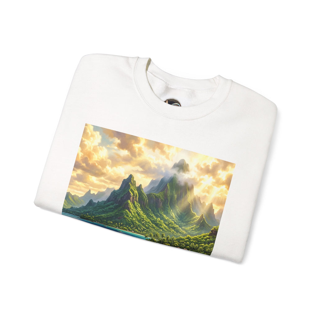 Tropical Island Crewneck Sweatshirt — Scenic Beach Landscape Pullover