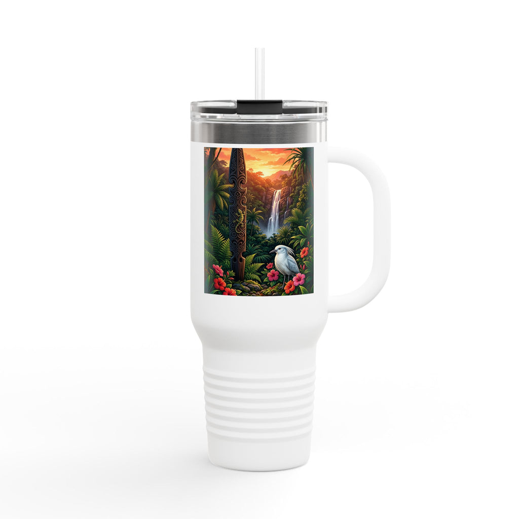 40oz Insulated Travel Mug – Tropical Waterfall & Toucan Scenic Design