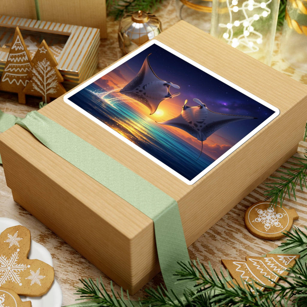 Manta Ray Sunset Sticker — Ocean Lovers Kiss-Cut Decal