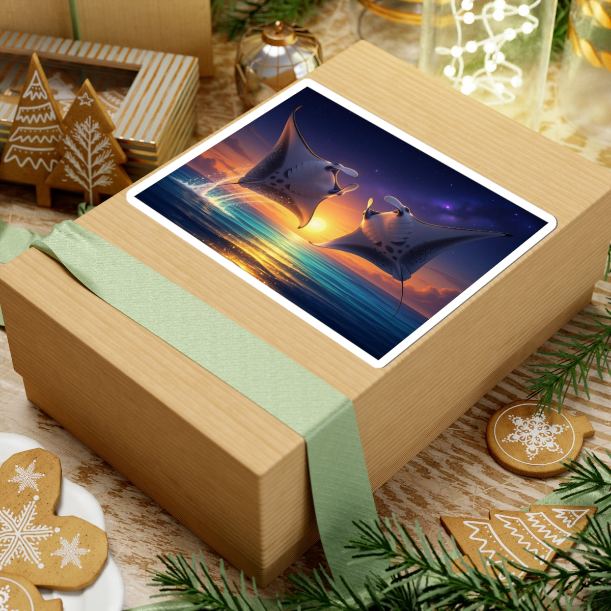 Manta Ray Sunset Sticker — Ocean Lovers Kiss-Cut Decal