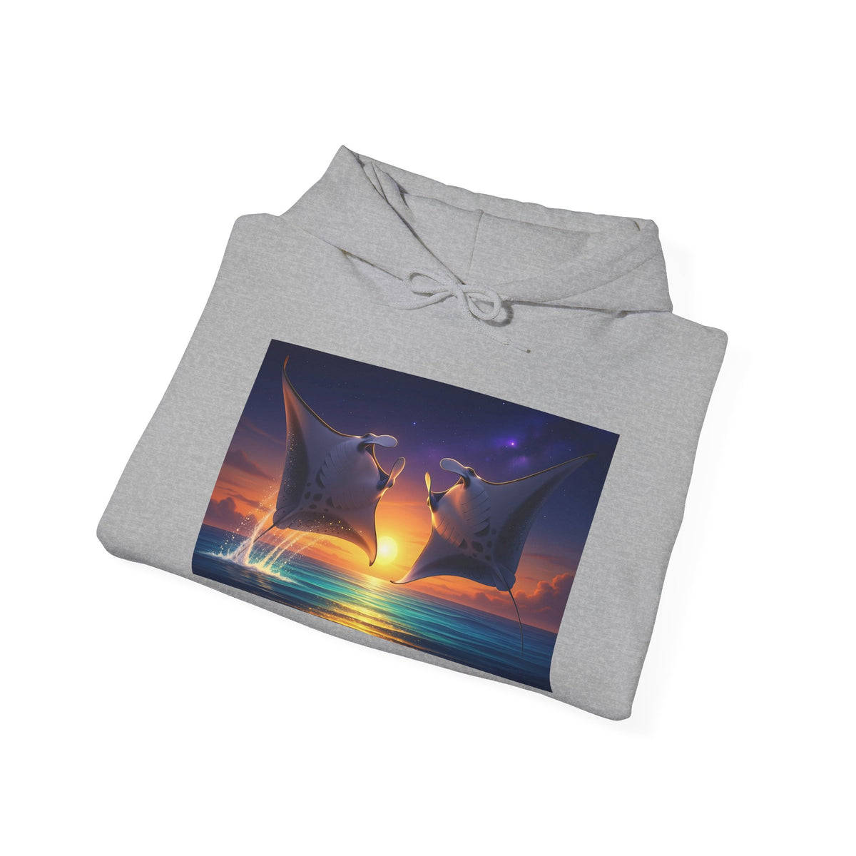 Sunset Dolphin Heart Hoodie — Romantic Ocean Whale Silhouette Pullover