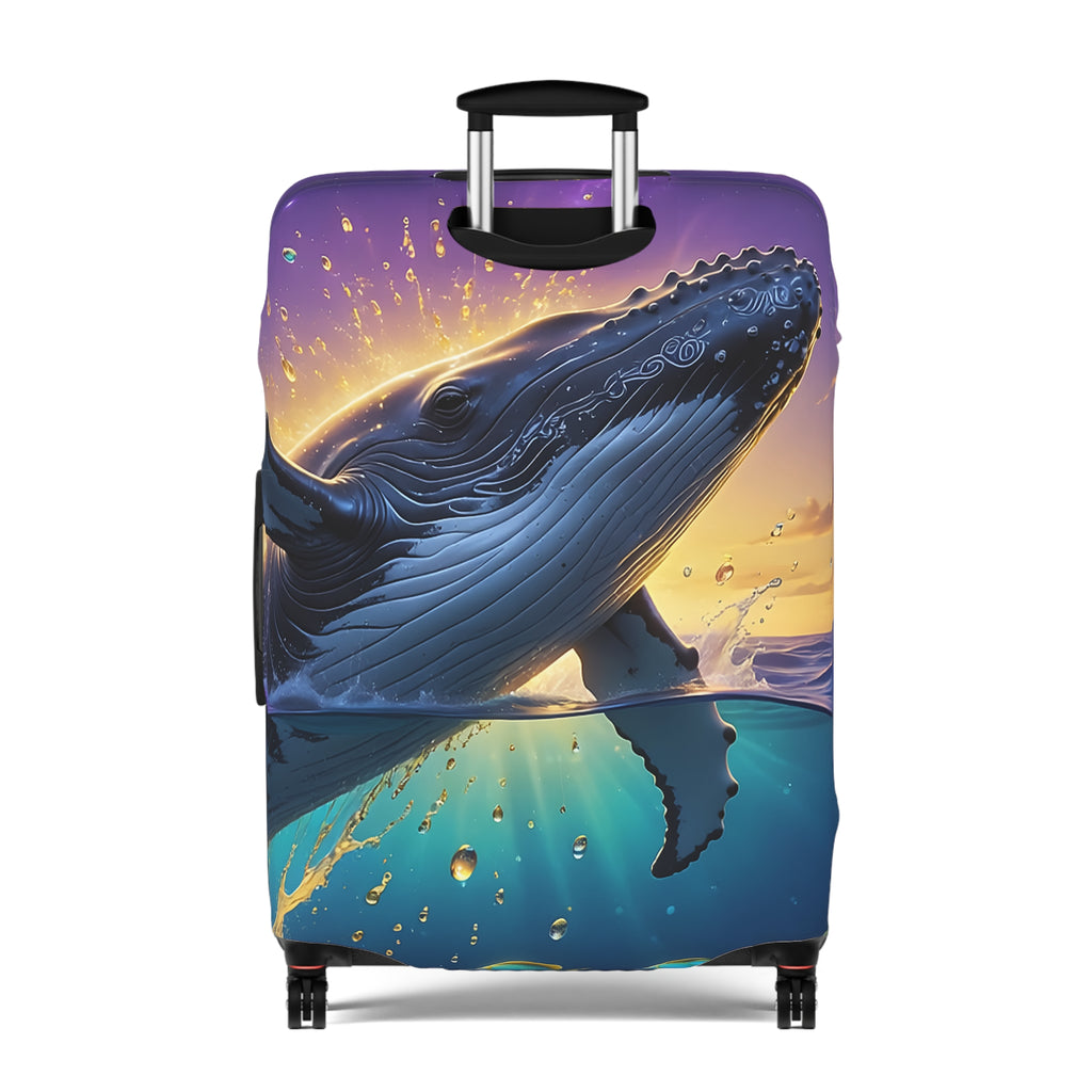 Whale Sunset Luggage Cover — Vibrant Ocean Whale Print Travel Protector