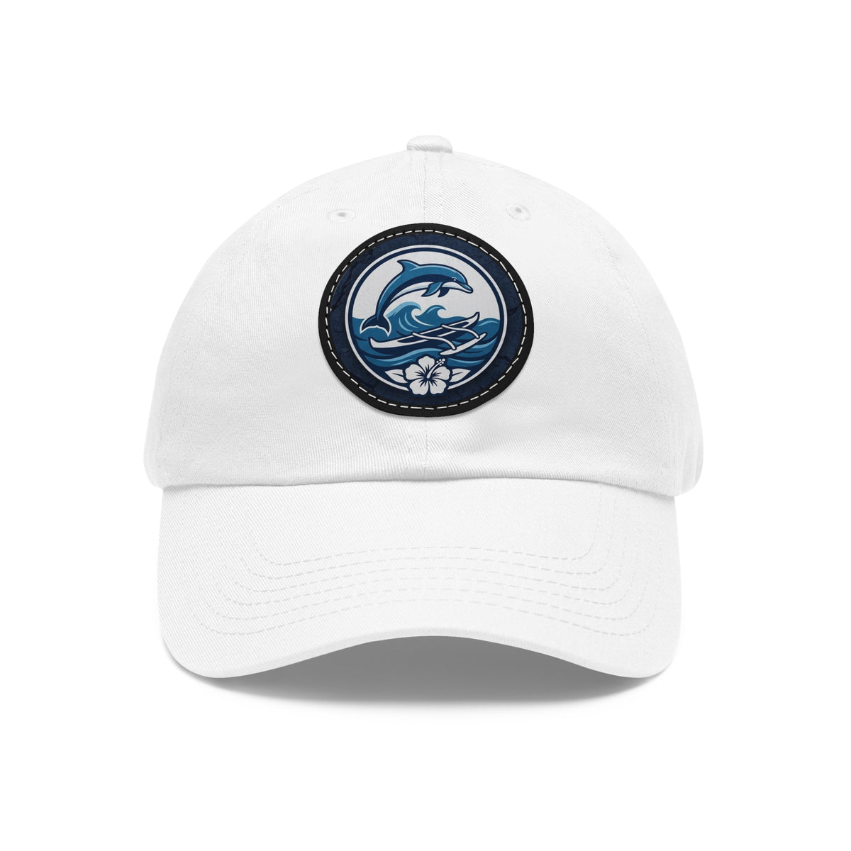 Dolphin Wave Dad Hat — Leather Patch Baseball Cap