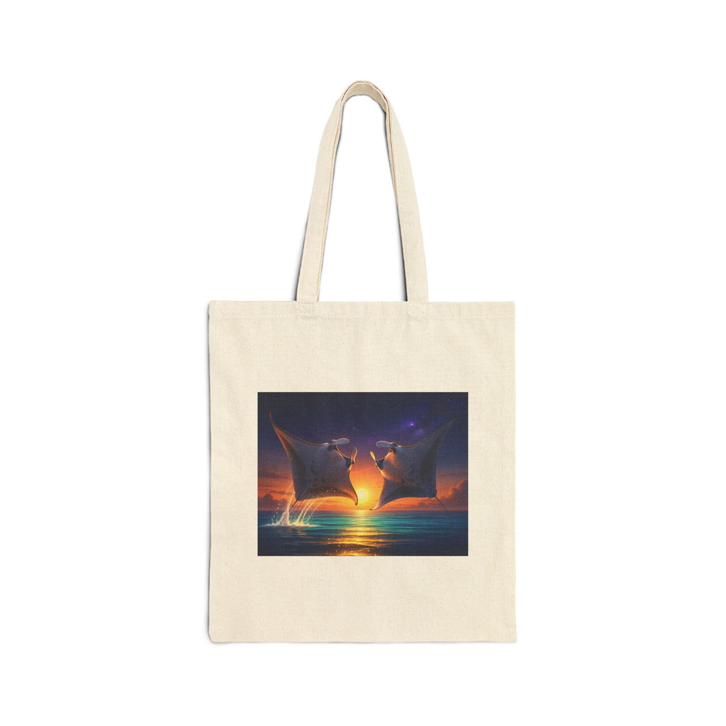 Sunset Cat Lovers Tote Bag — Romantic Double Cat Silhouette Canvas Tote
