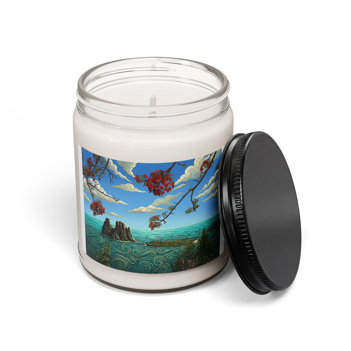Coastal Blossom Soy Candle — 9oz Scented Jar (Ocean Breeze & Floral Notes)