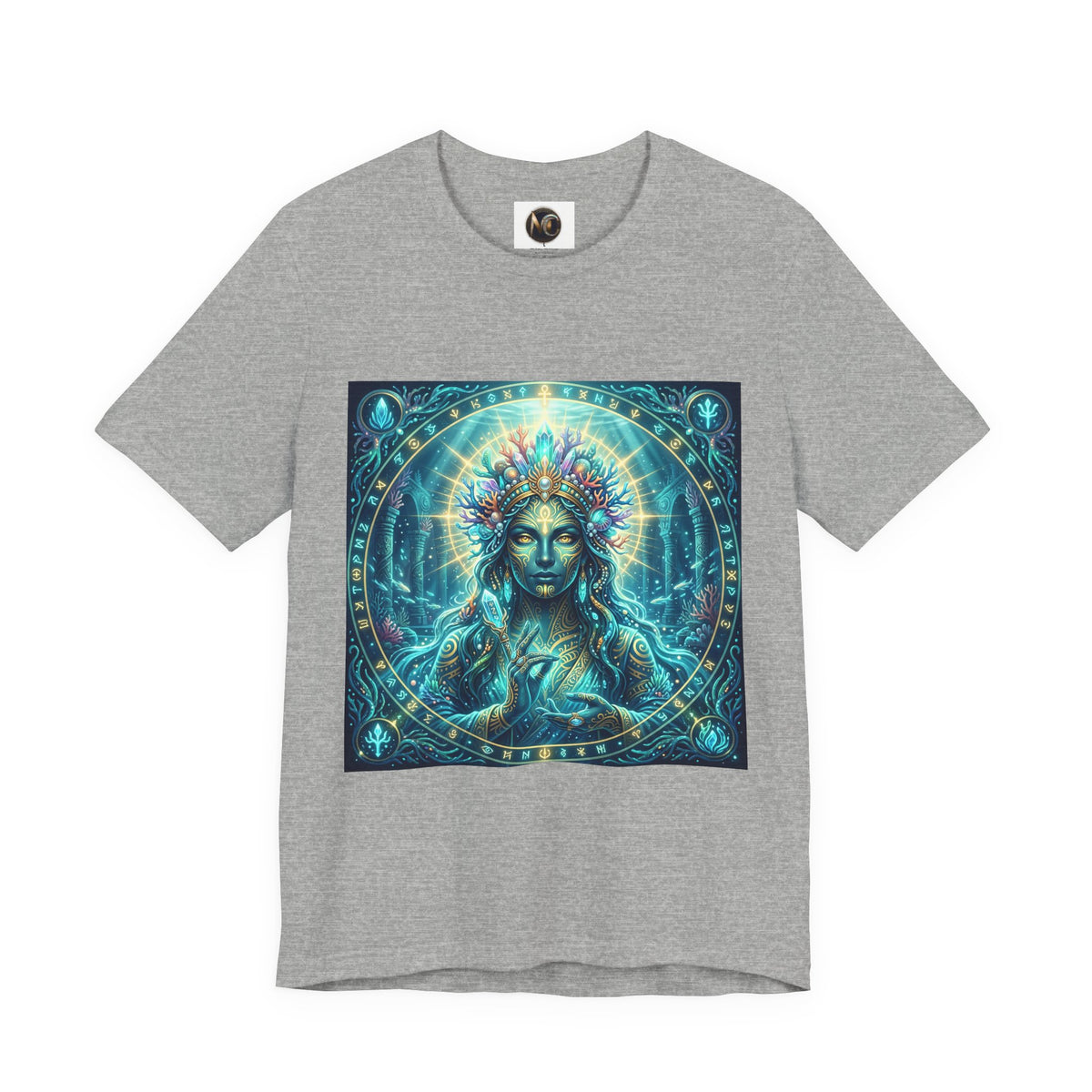 Mystic Goddess Art Tee — Celestial Blue Spiritual Graphic T-Shirt