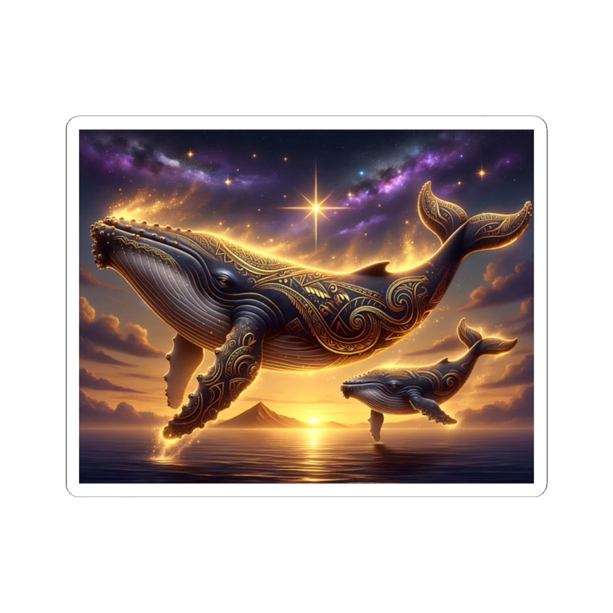 Mystic Whale Sunset Sticker — Astral Ocean Kiss-Cut Vinyl