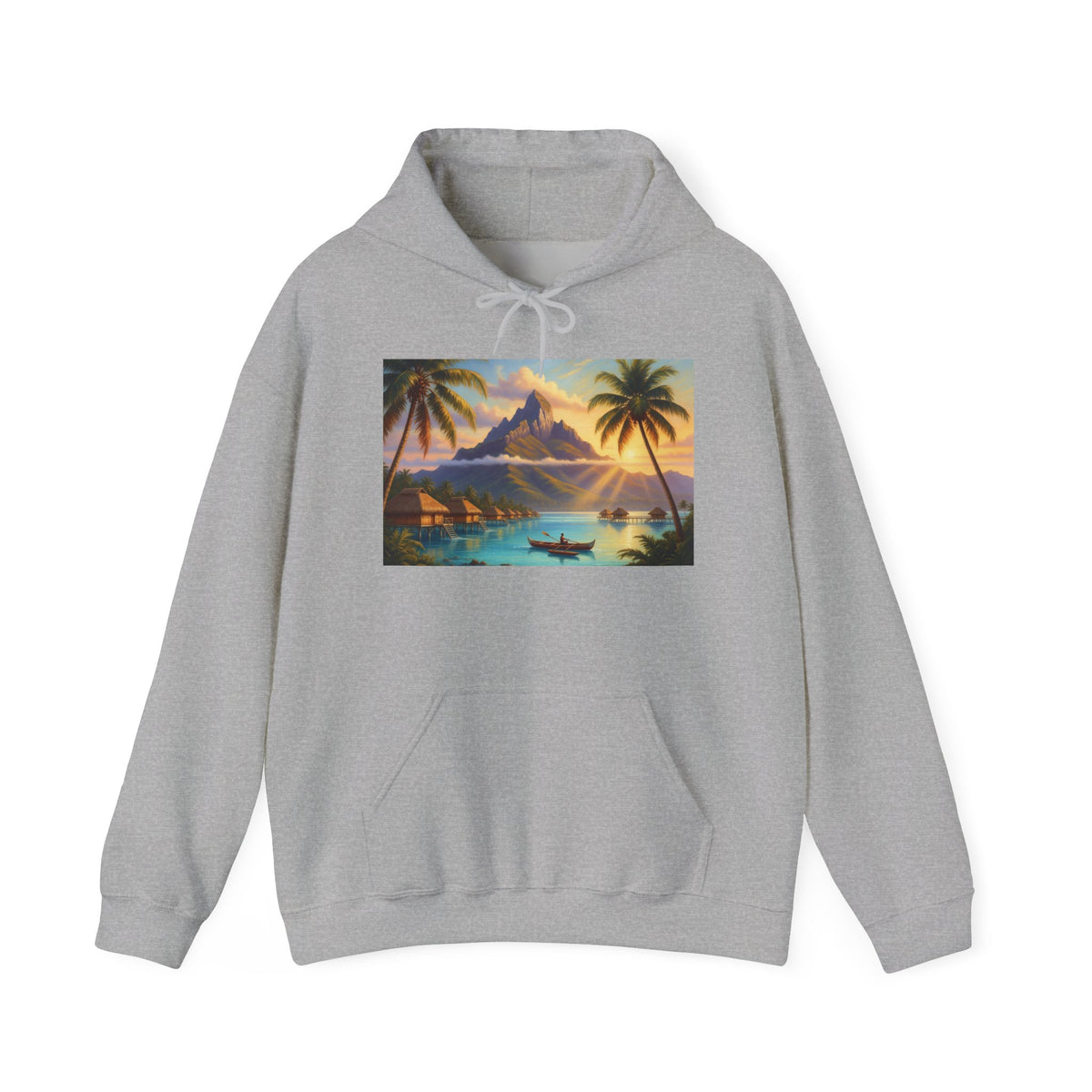 Tropical Sunset Hoodie — Vintage Island Beach Scene Pullover