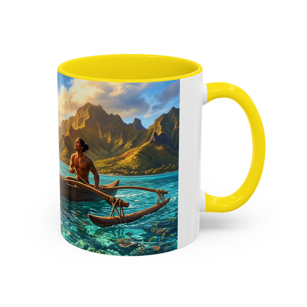 Tropical Canoe Coffee Mug — Ocean Dolphin Sunrise Scenic Mug (11/15oz)