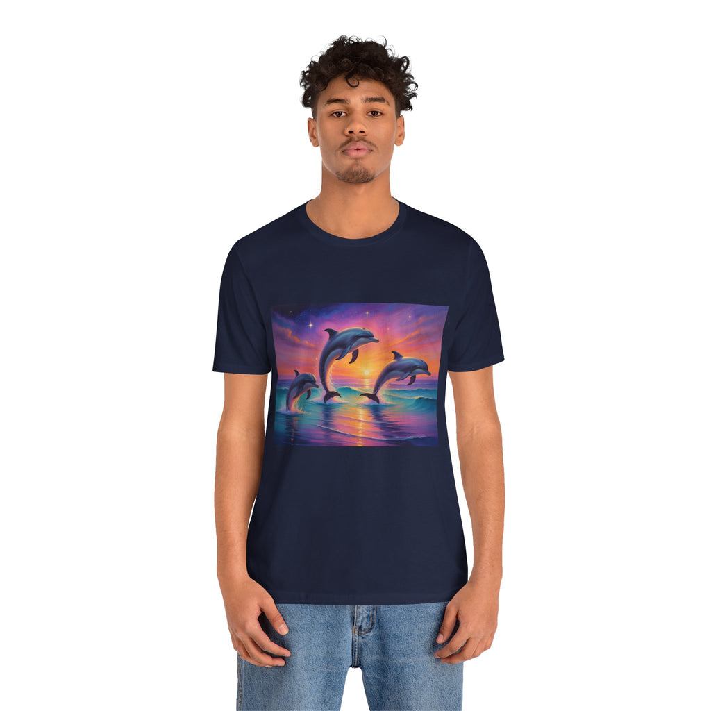 Dolphin Sunset T-Shirt — Vibrant Ocean Sunset Dolphins Tee