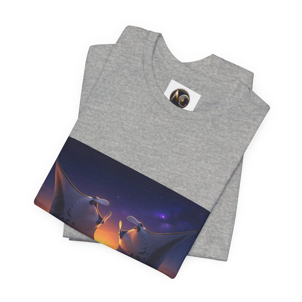 Sunset Manta Rays Graphic Tee — Ocean Sunset Dolphin-Style Art Shirt
